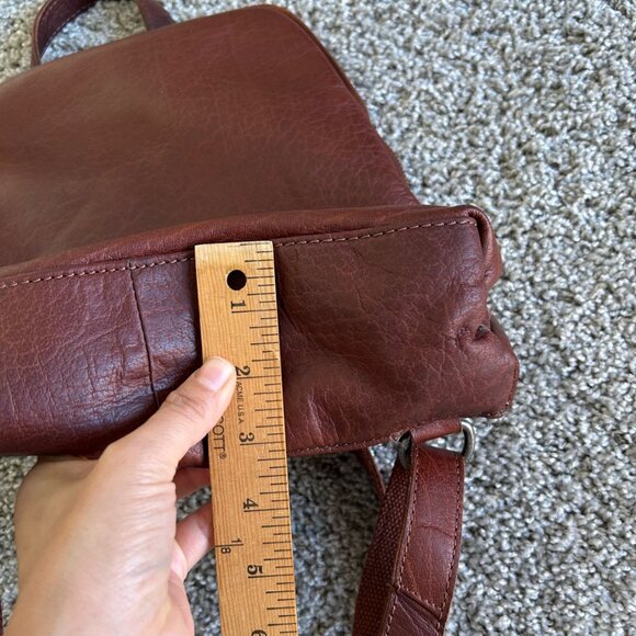 Wild West Los Angeles Leather Backpack Adjustable Straps & Plaid Interior Brown - Picture 10 of 13